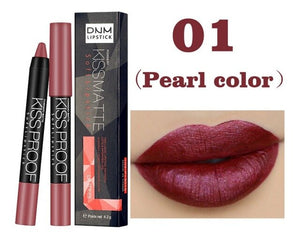 12 Colors Matte Lipstick Pen Kissproof Waterproof Shimmer Matte Batom Long-lasting Sexy Red Color Lip Stick Women Rouge