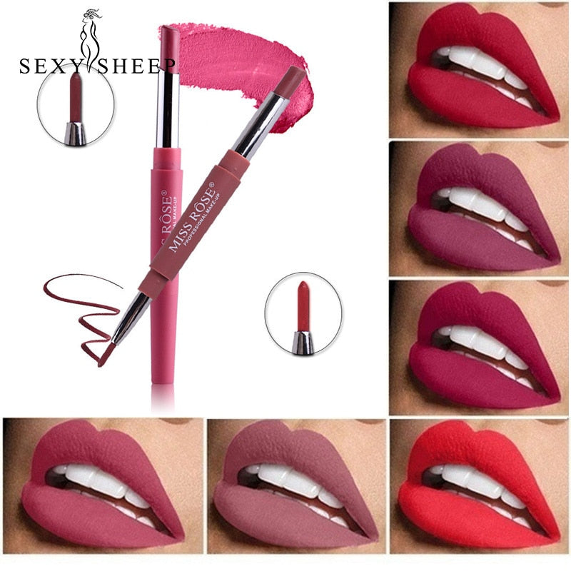 14 Color Double-end Matte Lip Makeup Lipstick Pencil Waterproof Long Lasting Tint Sexy Red Lip Stick Beauty Liner Pen Lipstick